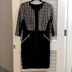 Miusol black & white houndstooth zippered dress.